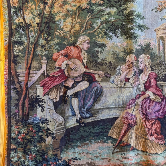 Belgium Tapestry Jardin Louis XV Motifs 2+3 ~ 20”x56” Victorian Dance Scene - Picture 2 of 15